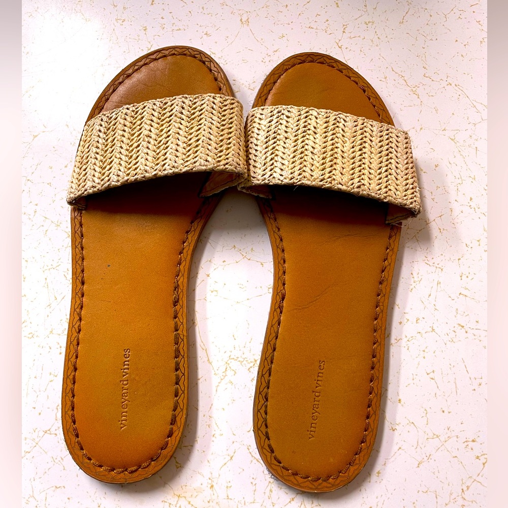 Vineyard Vines Woven Jute Leather Slide